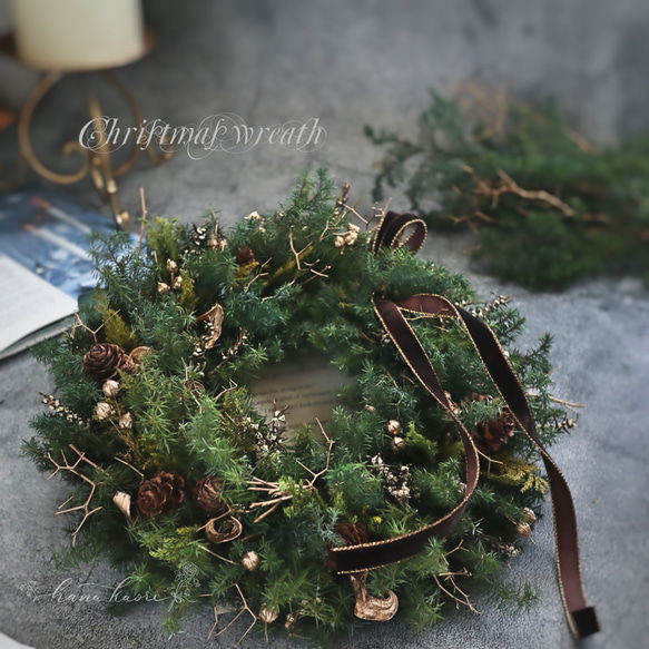 プリザーブド》大人シックなクリスマスリース ❁ グリーン×ゴールド