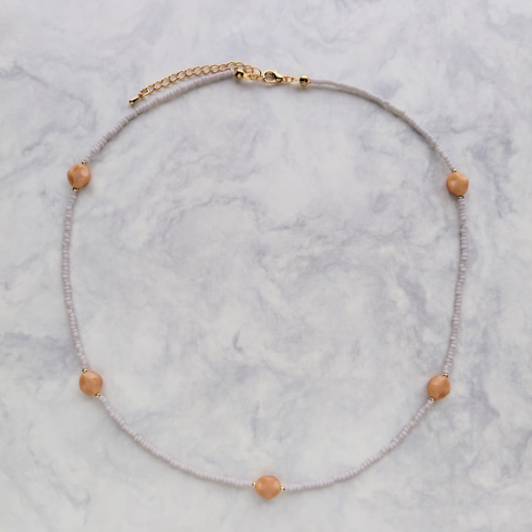 【一点物】金アレ対応~チェコビーズのネックレス(48cm:ベージュ&マットグレージュ)「creema限定」 2枚目の画像