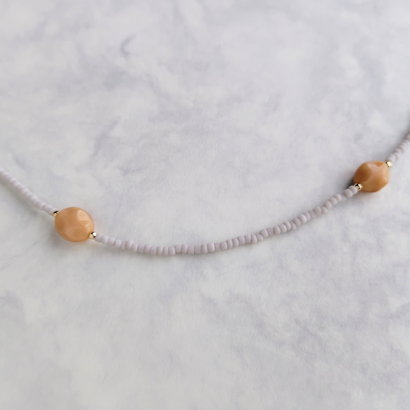 【一点物】金アレ対応~チェコビーズのネックレス(48cm:ベージュ&マットグレージュ)「creema限定」 3枚目の画像