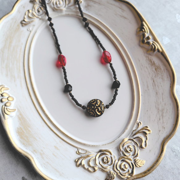 金アレ対応~チェコビーズのネックレス(47cm:ブラック)「creema限定」 2枚目の画像