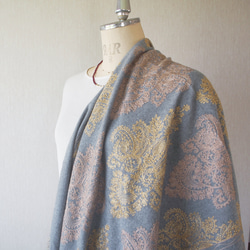 【豪華で繊細な刺繍】ブランケットショール・ペイズリー柄GY 2枚目の画像