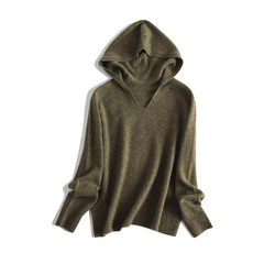 ◇4color【柔らか フード 無縫製 シームレス ニット ウール100%】長袖 T-00011 5枚目の画像