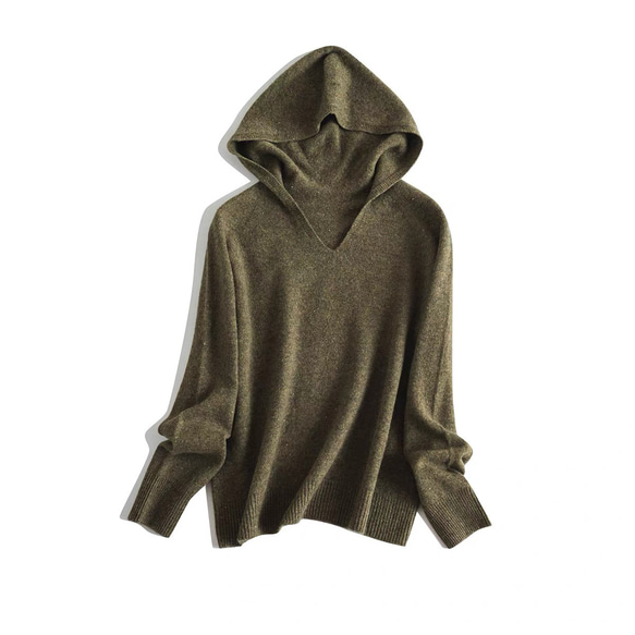 ◇4color【柔らか フード 無縫製 シームレス ニット ウール100%】長袖 T-00011 5枚目の画像