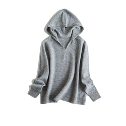 ◇4color【柔らか フード 無縫製 シームレス ニット ウール100%】長袖 T-00011 4枚目の画像