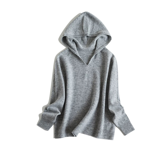 ◇4color【柔らか フード 無縫製 シームレス ニット ウール100%】長袖 T-00011 4枚目の画像