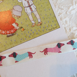 再入荷！カットしてタグにしても！『シンプルで使いやすい！コットンテープ　ダックス柄　ドッグ柄』～4ｍ65㎝でカット済み～ 1枚目の画像