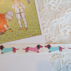 再入荷！カットしてタグにしても！『シンプルで使いやすい！コットンテープ　ダックス柄　ドッグ柄』～4ｍ65㎝でカット済み～ 5枚目の画像