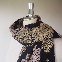 【豪華で繊細な刺繍】ブランケットショール・ペイズリー柄BK 6枚目の画像