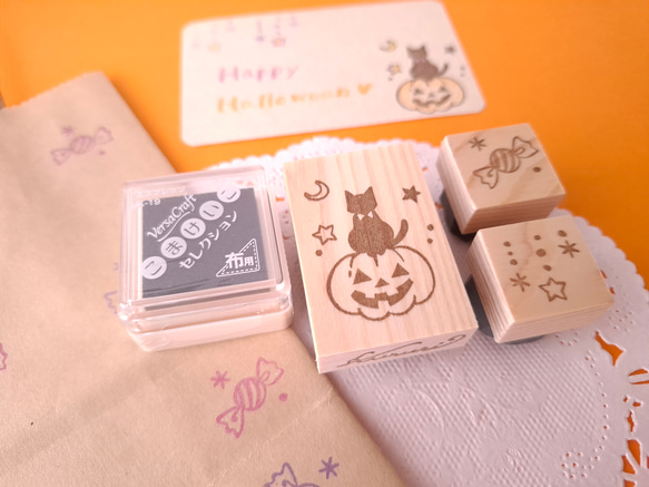【残り1セット】10月のHappyBag 福袋　猫　はんこ　スタンプ　インクパッド付き 1枚目の画像