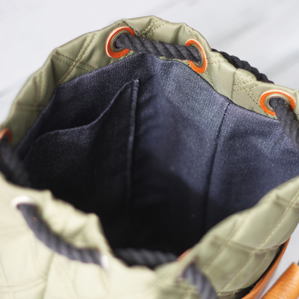 本革ポケットの2wayキルトバッグ キルティング ナイロンオックス 軽量 バケットバッグ かるいかばん O-384 14枚目の画像