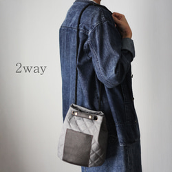 本革ポケットの2wayキルトバッグ キルティング ナイロンオックス 軽量 バケットバッグ かるいかばん O-384 2枚目の画像