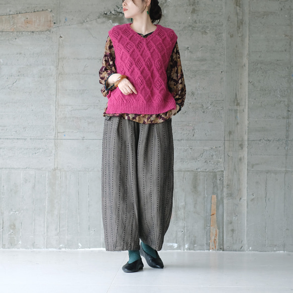 秋冬の本命ボトム◎ヘリンボーン柄ハンドステッチバルーンパンツ（25w-11）チャコール 12枚目の画像