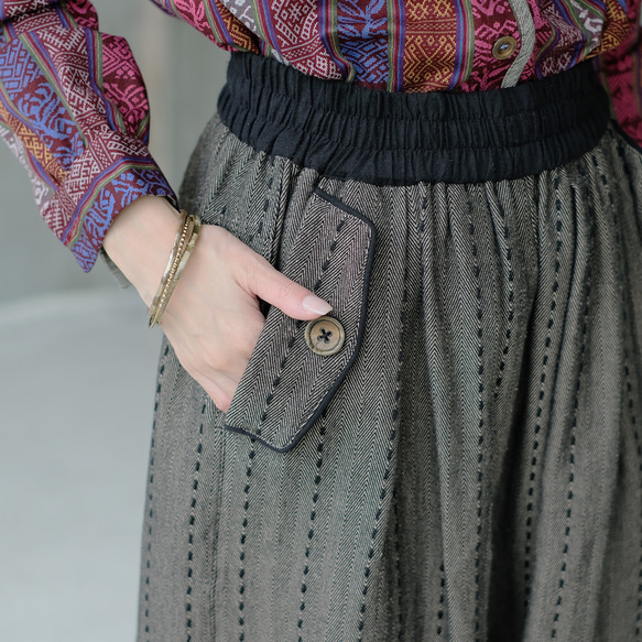 秋冬の本命ボトム◎ヘリンボーン柄ハンドステッチバルーンパンツ（25w-11）チャコール 18枚目の画像