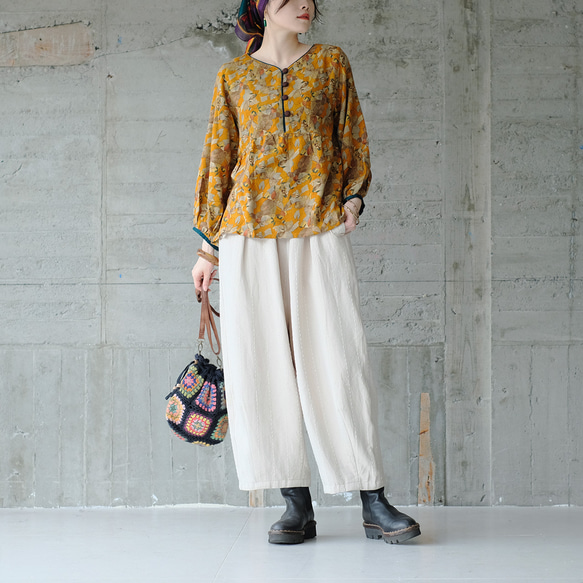 秋冬の本命ボトム◎ヘリンボーン柄ハンドステッチバルーンパンツ（25w-11）オフホワイト 8枚目の画像