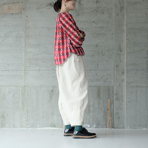 秋冬の本命ボトム◎ヘリンボーン柄ハンドステッチバルーンパンツ（25w-11）オフホワイト 5枚目の画像