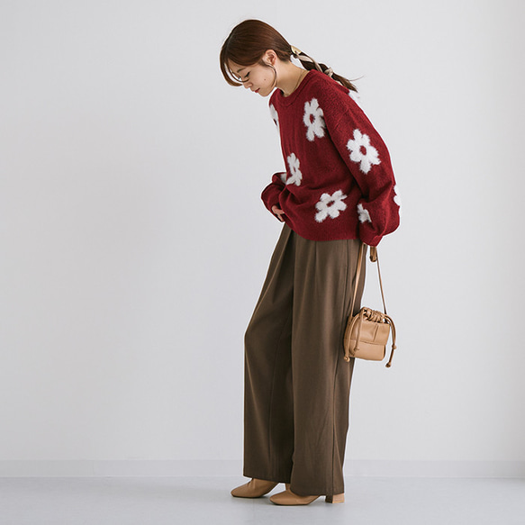 【AW新作】ふわっと体を包み込む柔らかさを体験してみて シャギーニット 花柄 ゆったりサイズ 25562 12枚目の画像