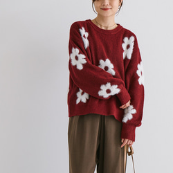 【AW新作】ふわっと体を包み込む柔らかさを体験してみて シャギーニット 花柄 ゆったりサイズ 25562 10枚目の画像