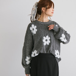 【AW新作】ふわっと体を包み込む柔らかさを体験してみて シャギーニット 花柄 ゆったりサイズ 25562 14枚目の画像