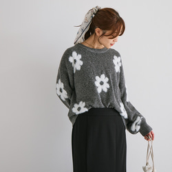 【AW新作】ふわっと体を包み込む柔らかさを体験してみて シャギーニット 花柄 ゆったりサイズ 25562 19枚目の画像