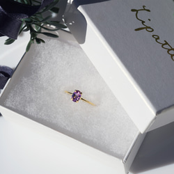 6毫米紫水晶橢圓形刻面爪戒指（垂直或水平） - Kikyo 第3張的照片