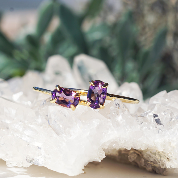 6毫米紫水晶橢圓形刻面爪戒指（垂直或水平） - Kikyo 第1張的照片