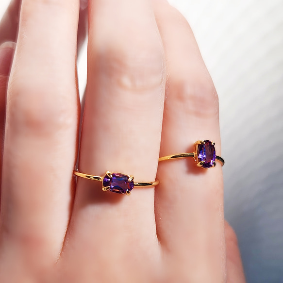 6毫米紫水晶橢圓形刻面爪戒指（垂直或水平） - Kikyo 第2張的照片