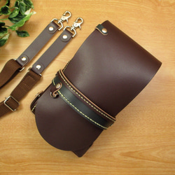 本革　手縫い　フタ付き　７丁シザーケース　(ダークブラウン×ダークグリーン)　SCA-44/CDA 2枚目の画像