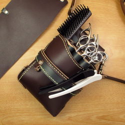 本革　手縫い　フタ付き　７丁シザーケース　(ダークブラウン×ダークグリーン)　SCA-44/CDA 6枚目の画像