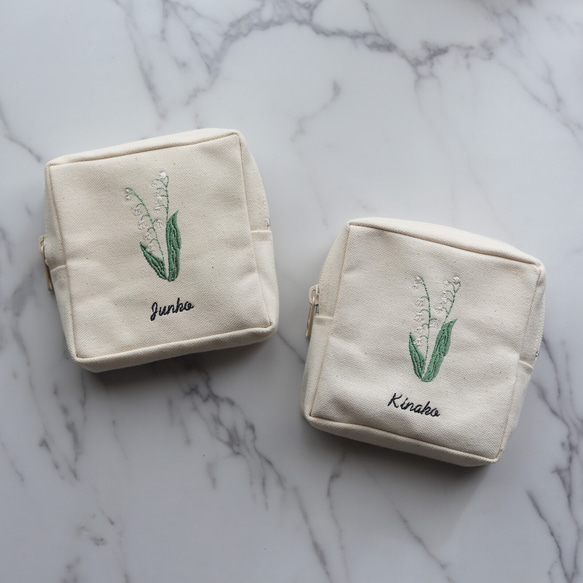 お花15種【フラワー刺繍 スクエアポーチ】スクエアポーチ 正方形 ミニポーチ 名入れ 名前入れ 7枚目の画像