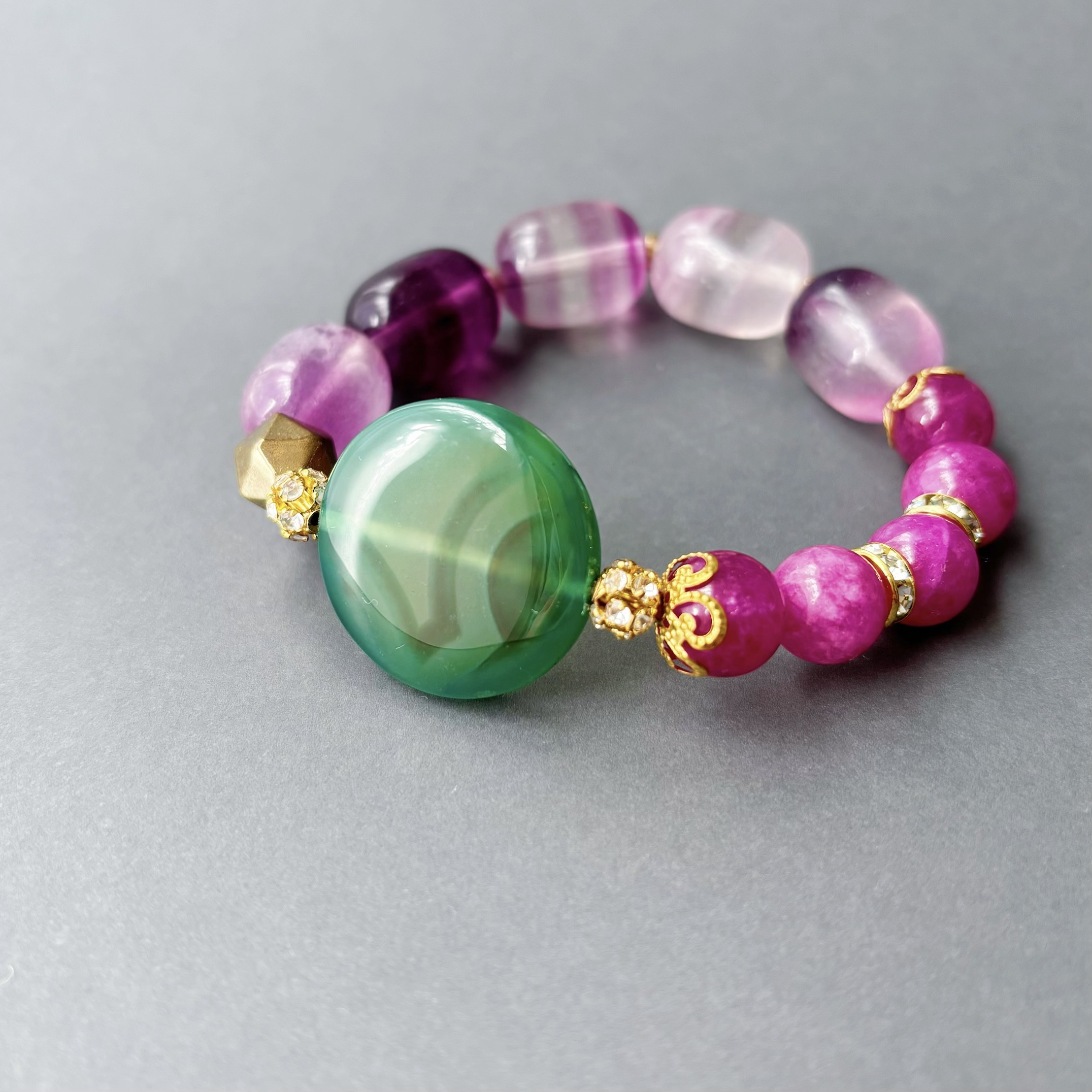 月砂のロゼ＜グリーンメノウ×フローライト×ピンクジェイド×ヘマタイト＞天然石ブレスレット