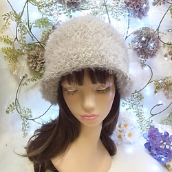 ニット帽 ニットキャップ 帽子   セーラーハット キャットヤーン ライトグレー 8枚目の画像