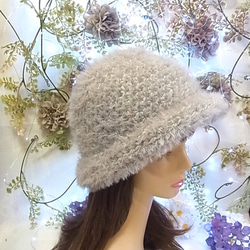 ニット帽 ニットキャップ 帽子   セーラーハット キャットヤーン ライトグレー 6枚目の画像