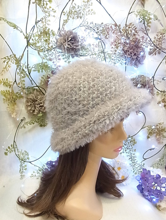 ニット帽 ニットキャップ 帽子   セーラーハット キャットヤーン ライトグレー 6枚目の画像