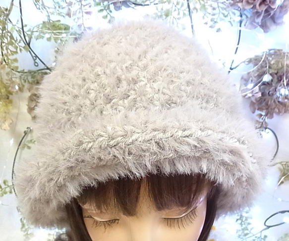 ニット帽 ニットキャップ 帽子   セーラーハット キャットヤーン ライトグレー 10枚目の画像