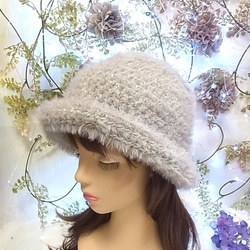 ニット帽 ニットキャップ 帽子   セーラーハット キャットヤーン ライトグレー 2枚目の画像