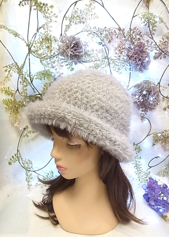 ニット帽 ニットキャップ 帽子   セーラーハット キャットヤーン ライトグレー 2枚目の画像