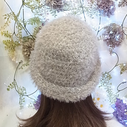 ニット帽 ニットキャップ 帽子   セーラーハット キャットヤーン ライトグレー 7枚目の画像