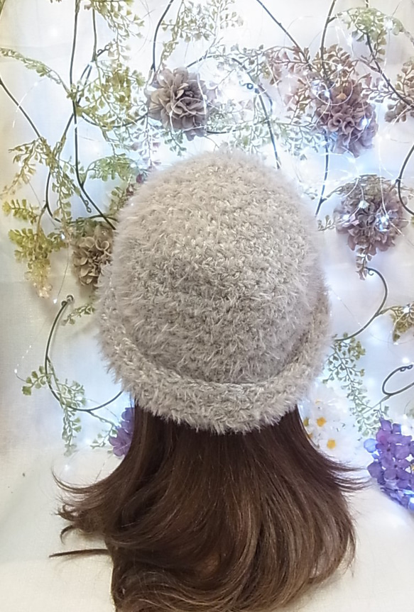 ニット帽 ニットキャップ 帽子   セーラーハット キャットヤーン ライトグレー 7枚目の画像