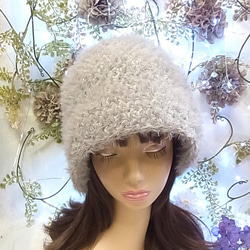 ニット帽 ニットキャップ 帽子   セーラーハット キャットヤーン ライトグレー 5枚目の画像