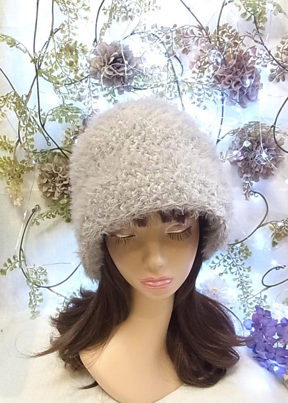 ニット帽 ニットキャップ 帽子   セーラーハット キャットヤーン ライトグレー 5枚目の画像