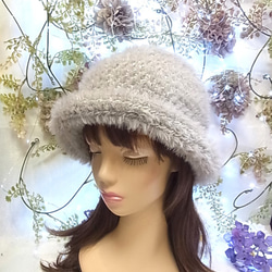 ニット帽 ニットキャップ 帽子   セーラーハット キャットヤーン ライトグレー 4枚目の画像