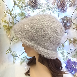 ニット帽 ニットキャップ 帽子   セーラーハット キャットヤーン ライトグレー 9枚目の画像