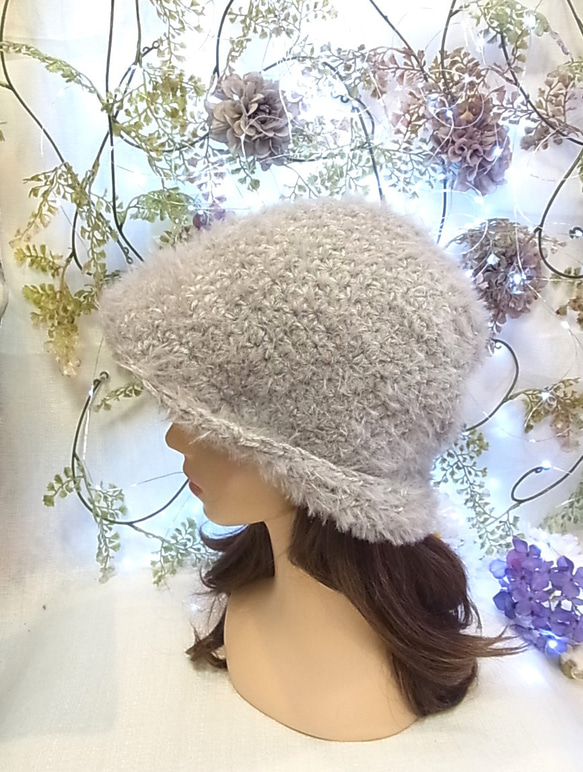 ニット帽 ニットキャップ 帽子   セーラーハット キャットヤーン ライトグレー 9枚目の画像