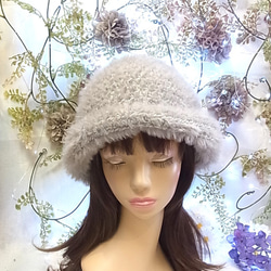 ニット帽 ニットキャップ 帽子   セーラーハット キャットヤーン ライトグレー 1枚目の画像