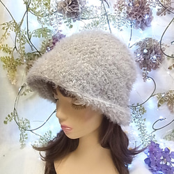 ニット帽 ニットキャップ 帽子   セーラーハット キャットヤーン ライトグレー 3枚目の画像