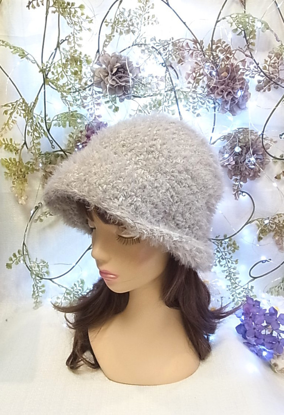 ニット帽 ニットキャップ 帽子   セーラーハット キャットヤーン ライトグレー 3枚目の画像