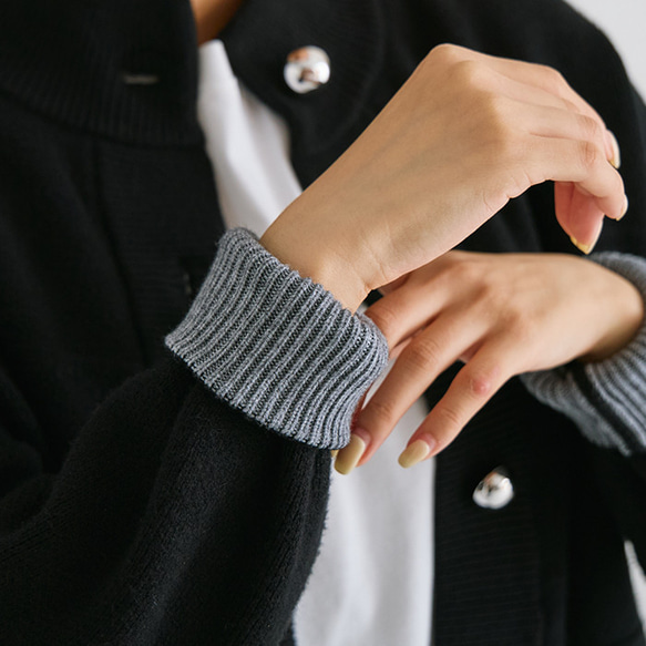 【AW新作】ワンランク上のこなれコーデにオススメ ジャケット見えニットカーディガン 裏配色 アウター 25577 16枚目の画像