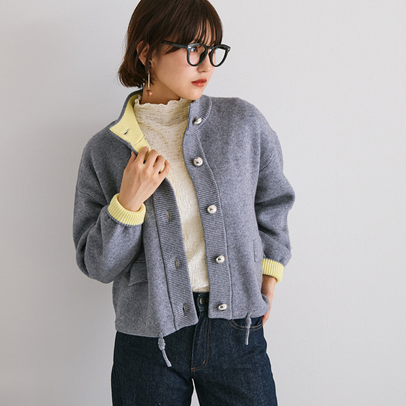 【AW新作】ワンランク上のこなれコーデにオススメ ジャケット見えニットカーディガン 裏配色 アウター 25577 4枚目の画像