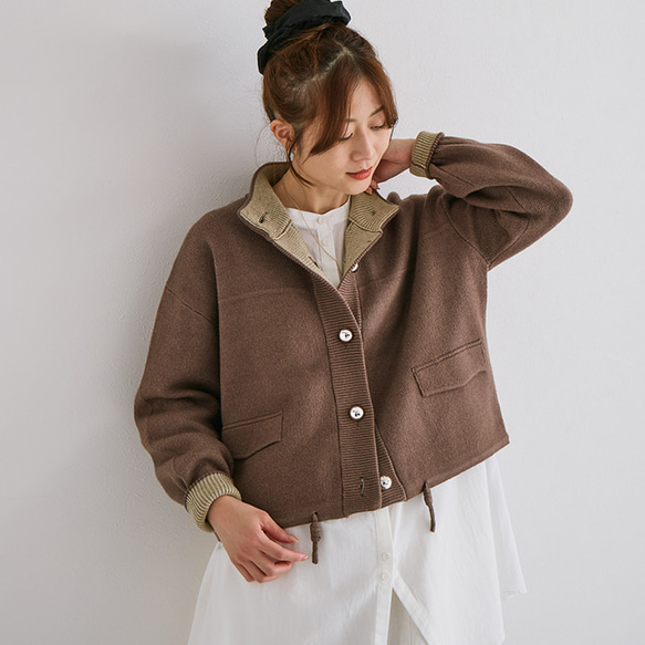 【AW新作】ワンランク上のこなれコーデにオススメ ジャケット見えニットカーディガン 裏配色 アウター 25577 3枚目の画像