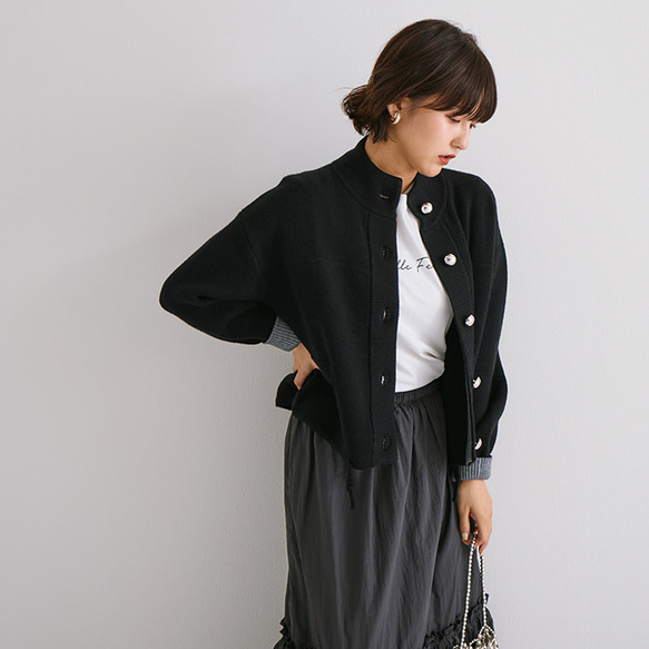 【AW新作】ワンランク上のこなれコーデにオススメ ジャケット見えニットカーディガン 裏配色 アウター 25577 15枚目の画像